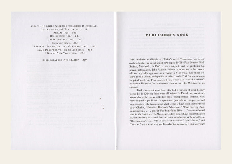 Hebdomeros & Other writings - Giorgio de Chirico